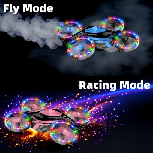Drones para Ninos - Juguetes para Ninos y Ninas Regalos Perfectos para Navidad y Cumpleanos - Modo Dual para Tierra y Vuelo Coincide con Ruedas Luces LED con 12 Modos de Escena (Rosa Topacio y Azul Arrecife) - Imagen 3
