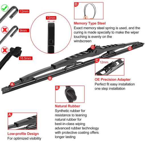 Reemplazo de fabrica para 32 pulgadas Limpiaparabrisas RV Par o Autocaravana 32"/32"(Set de 2) Gancho J de 12 mm - Imagen 2
