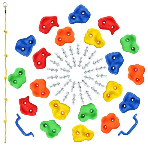 Rainbow Craft DIY Monkey Rock Climbing Holds para Ninos - Juego de 20 Rocas de Escalada de Pared, 2 Manijas y 1 Cuerda de Escalada de 8 pies - Kit de Rocas de Escalada para Ninos - Imagen 2