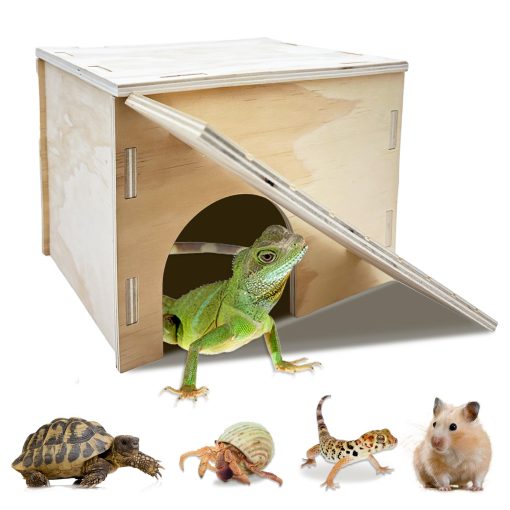 Cueva de Escondite para Reptiles con Rampa Accesorios de Tanque de Madera para Dragon Barbudo Cangrejo Ermitano Camaleon Tortugas Serpientes Hamster Cobaya
