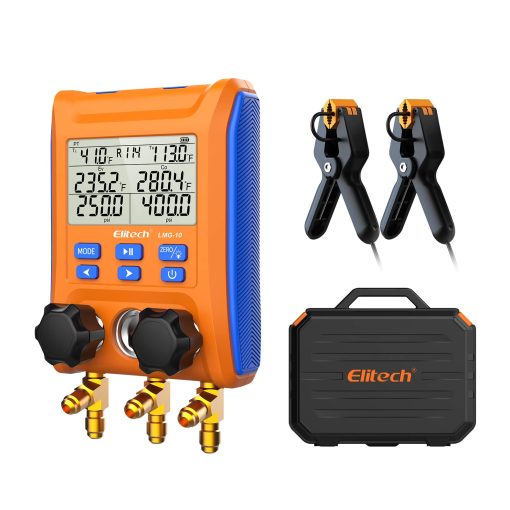 Manifold Digital Elitech con Valvula de 2 Vias y Pinzas Termometro para Sistemas HVAC, LMG-10