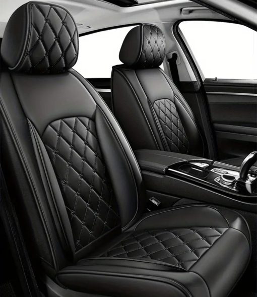 ANKIV Juego Completo para 5 Asientos Fundas de Asiento de Coche Universales de Cuero Transpirable, Impermeables y Antideslizantes para Sedan SUV Pickup Truck (Negro, Juego Completo 5 asientos)