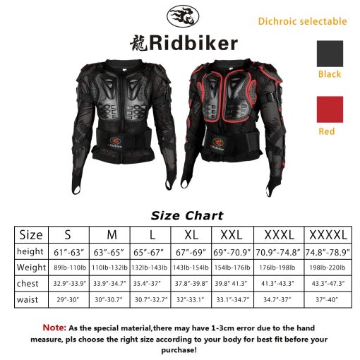 Chaqueta de proteccion completa Ridbiker Motorcycle Body Armor Protector Desmontable Chaqueta de Carreras Motocross Espina Pecho Motocross Camisa Protectora (Negro, M) - Imagen 2
