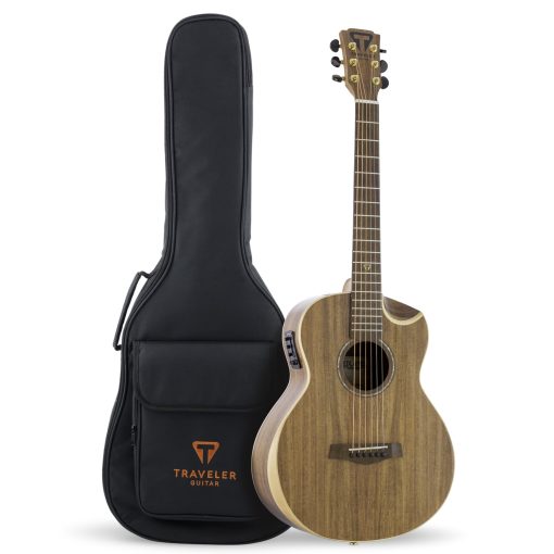 Guitarra Acustica de Viaje Traveler Redlands Concert Koa | Guitarra Acustica de 6 Cuerdas para Viajes con Escala de 23.25 Pulgadas y 19 Trastes | Pequena Guitarra Portatil para Viaje | Incluye Funda Personalizada