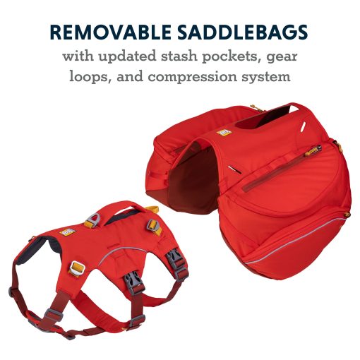 Mochila para perros Ruffwear Palisades, paquete de senderismo de varios dias con alforjas e hidratacion, Rojo Sumac, Tamaño Mediano - Imagen 3