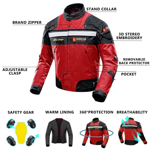 Chamarra de Motocicleta Chaqueta de Moto Abrigo a Prueba de Viento Ropa de Moto Completa de Proteccion Cuerpo Armadura Otono Invierno - Imagen 4