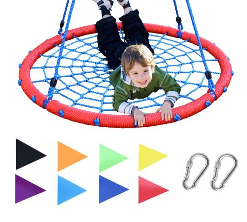 Columpio arbol Araña Gigante Royal Oak de 40", Capacidad de Peso de 600 lb, Marco de Acero Duradero, Impermeable, Cuerdas Ajustables, Juego de Bandera de Regalo y 2 Mosquetones, Diversion Sin Fin para Niños (Rojo y Azul) - Imagen 8