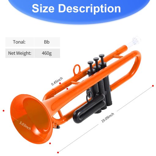 Trompeta Profesional de Plastico Bb PAMPET Trompeta Estudiantil Set para Principiantes con Boquilla 7C y 3C Instrumento de Trompeta Bb Naranja - Imagen 5