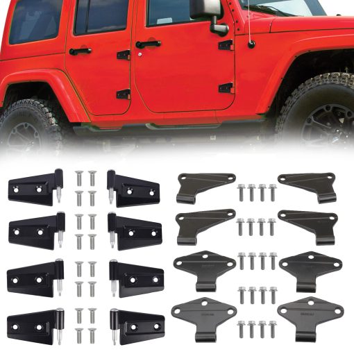 Kit de ensamblaje de bisagra de 4 puertas Lqito compatible con Jeep JK Jeep Wrangler 2007-2018 Interior y Exterior, 16PCS con 36 tornillos