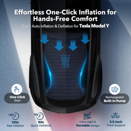 Colchon de Aire Aerogogo 5.5" para Tesla Model Y con Bomba Integrada Inflado de Un Solo Click Almohada Ergonomica Resistente al Agua Portatil para Camping Viajes - Imagen 2