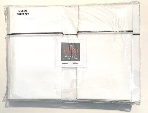 Juego de sabanas Portofino & Bellino Italy Home Luxury Collection 4 Piezas 200 hilos 100% algodon-Calidad de hotel Percale Sabanas ligeras y absorbentes (Reina (Estandar EE. UU.), Bellino Black Raised Line)