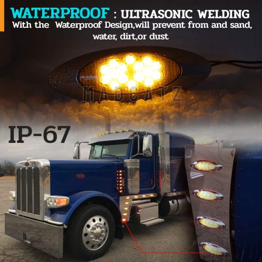 23 Luces Marcadoras Laterales de 6.5 pulgadas de Lente Ahumada en ambar con 16 luces LED ovales de MadCatz para Remolque de Camiones Paquete de 23 - Imagen 5