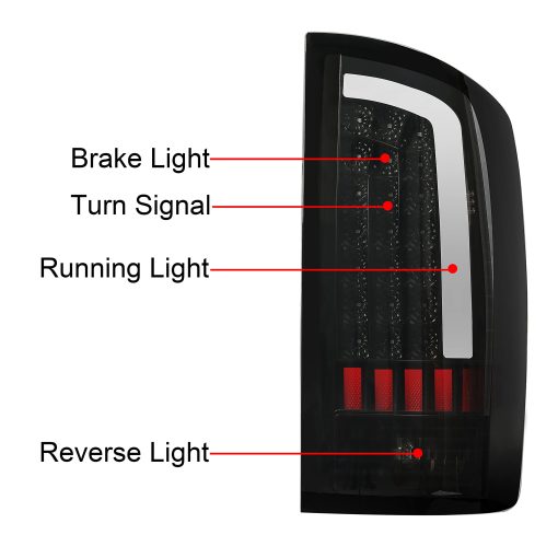 HECASA Conjunto de Luces Traseras LED Compatibles con Dodge Ram 1500 2500 3500 2002-2006 Barra de Tubo LED Lampara de Freno Trasera de Señal de Vuelta Faros Traseros Lente Ahumado Carcasa Negra Izquierda y Derecha - Imagen 4