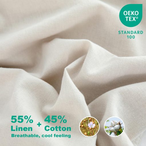 Juego de sabanas de lino y algodon para cama Queen, 4 piezas, set de sabanas de lino y algodon transpirable para tamaño Queen, sabanas de lino y algodon para todas las estaciones - Bolsillos profundos, ajuste facil (Queen, Beige) - Imagen 4