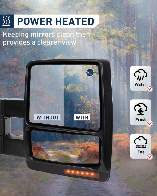 Espejos de Remolque de Reemplazo ECCPP para Ford F150 2007-2014 Cromados con Senal de Giro LED, Calentados y con Luz de Charco - Imagen 4