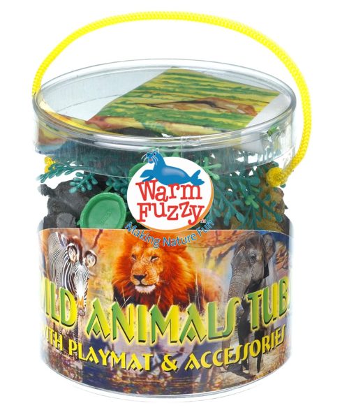 Juguetes Educativos WARM FUZZY Toys para Ninos - Juego Completo de 12 con Figuras Surtidas de Animales del Zoologico - Cada Cubeta Incluye Tapete de Juego de Plastico de 17?x12? para Caja de Premios, Kermes del PTA o Recaudaciones Escolares - Imagen 2