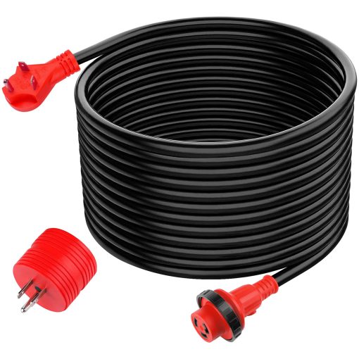 SCITOO Cable de Extension para RV de 30 Amperios 50 Pies, Cables de Calibre 10AWG/3C de Servicio Pesado con Enchufe NEMA TT-30P Macho y Hembra NEMA TT-30R a Adaptador Macho de 15 Amperios para Remolque de RV Campistas Caravana, ETL/CETL Listado