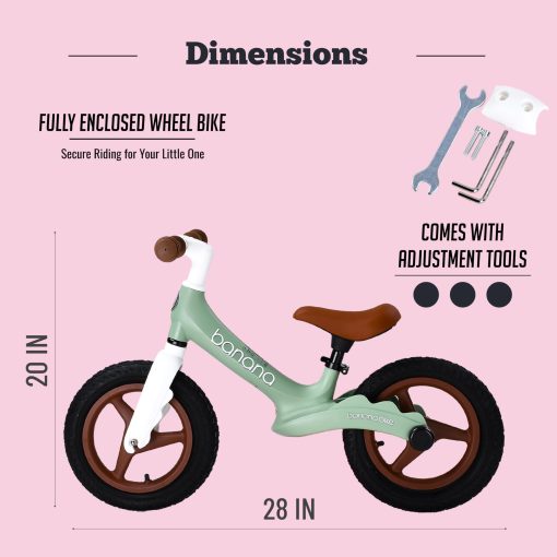 Bicicleta de Equilibrio para Niños Dino de Banana Bike - Entrenamiento para Niños y Niñas - Bicicleta Ligera para Niños de 3+ Años - Manillar y Asiento Ajustables, Bicicleta de Equilibrio sin Pedales - Verde - Imagen 3