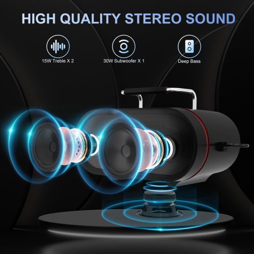 RHM K666 Maquina de Karaoke con Sonido Poderoso y Claro, 2 Microfonos Inalambricos, Bateria Recargable, 8 Horas de Reproduccion, Compatible con Bluetooth/AUX/USB/PC para Casa, Fiesta, Boda, Picnic, Actividades al Aire Libre - Imagen 3