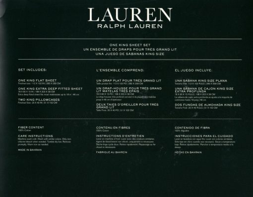 Conjunto de sabanas lujosas Lauren Home Collection - Bolsillos profundos que se ajustan hasta 16'' - 100% algodon sin arrugas de calidad hotelera 4pc (Sophia, King) - Imagen 3