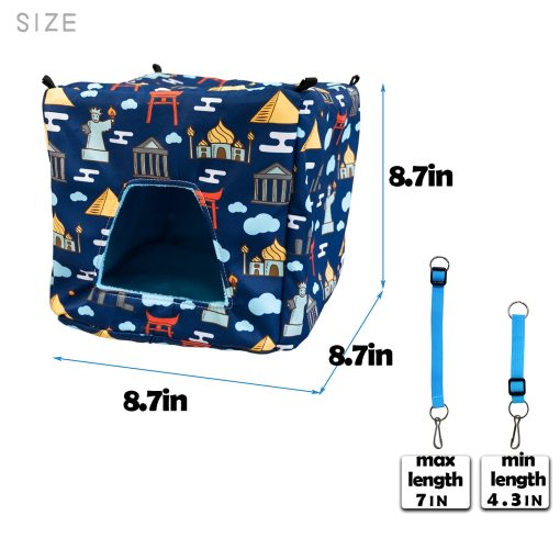 Set de Hamaca para Hurones para jaula Accesorios de jaula 3 estilos, Doble Hamaca o Casa Cuadrada y Cama de Tunel para Cobaya (Azul) - Imagen 3
