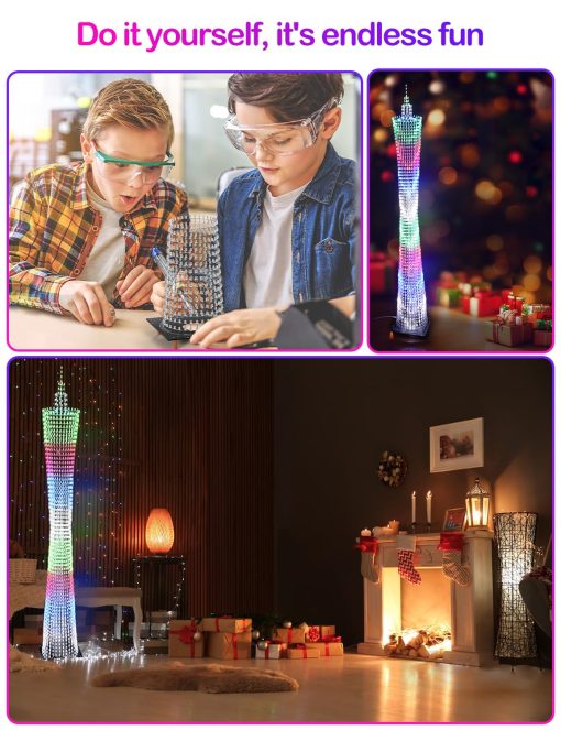 Kit Electronico DIY iCubeSmart Led Canton Tower, Modelo de Cubo LED para Proyecto de Soldadura Hecho a Mano, 64 Circulos LED, Altura 1 Metro (GZT-64) - Imagen 2