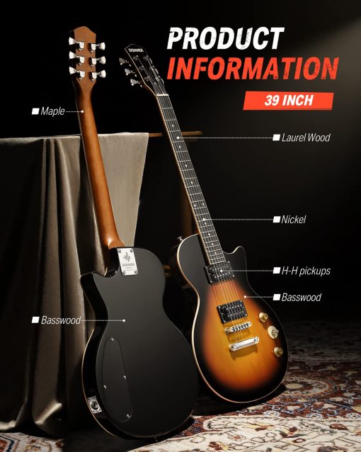 Guitarra Electrica Donner 39 Pulgadas Cuerpo Solido Principiante Kit Sunburst Tamano Completo, con Bolsa, Correa, Cable, para Principiantes, DLP-124S - Imagen 4