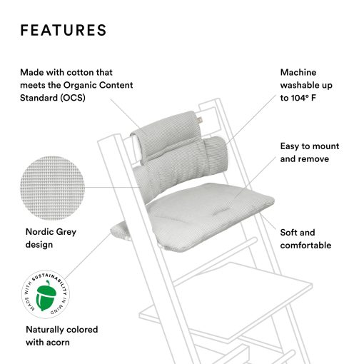 Cojin Clasico Stokke Tripp Trapp, Gris Nordico - Combinable con la Silla Tripp Trapp & Trona para Soporte y Comodidad - Lavable a Maquina - Se Adapta a Todas las Sillas Tripp Trapp - Imagen 2