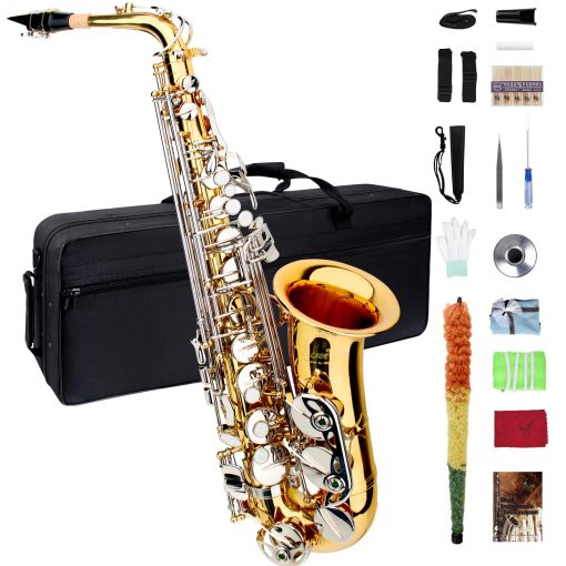 Saxofon Alto en Mi b, Saxofon Alto, Saxofon, Saxofon Alto, Saxofon para Principiantes, Saxofon para Adultos, Saxofon Adulto, Saxofon para Estudiantes, Saxofon Alto, Saxofon para Estudiantes, Dorado y Plateado