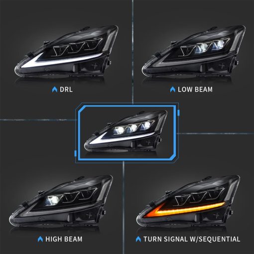 Faros LED VLAND compatibles con Lexus IS250/ IS250C IS350 IS350C IS220d 2006-2012, ISF 2008-2014 con Indicador Secuencial con Proyector con Reflector Claro - Imagen 2