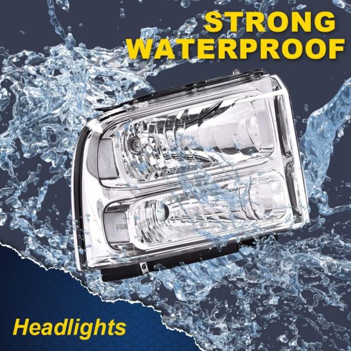 Faros Delanteros CHEDA, Compatible con 1999 2001 2002 2003 2004 Ford F250 F350 F450 F550 Super Duty parachoques Faros, Lamparas transparentes en cubierta de cromo con reflector transparente - Imagen 4