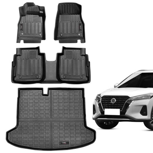 Set de Tapetes de Piso de 2 Filas y Forro para Maletero para Nissan Kicks 2018-2023 2024 Negro de Yonugli, Protector de Goma para Todo Clima