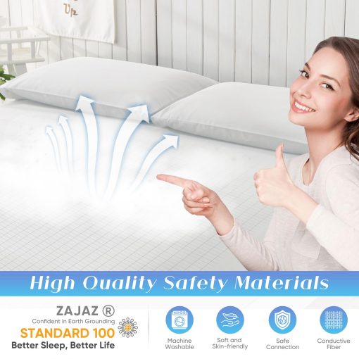 Sabanas de Conexion a Tierra Tamano King, 95% Algodon Organico + 5% Fibra de Plata Pura, Ropa de Cama Conectada a la Tierra (King - 77"x 80"x 13" Blanco) Sabana Ajustable Conectada a la Tierra - Imagen 6