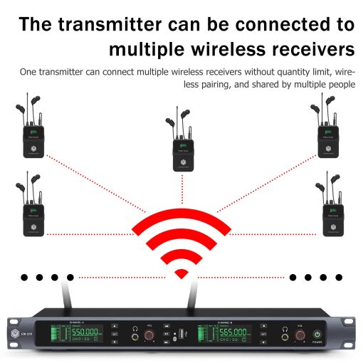 Sistema de monitorizacion inalambrica W IN-MIX EM200 UHF 2 Canales 2 Bodypacks con auriculares utilizados para escenario, banda, estudio de grabacion, actuacion en vivo - Imagen 8