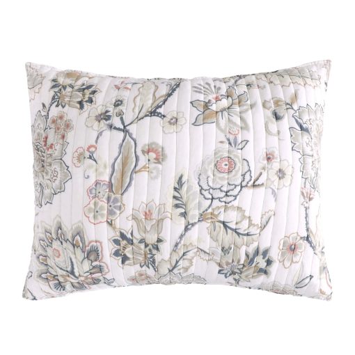 Juego de Colcha Levtex Home - Ophelia - Colcha y Dos Fundas Estandar - Floral - Gris Taupe Crema Rosa - Colcha (90x94 pulg.) y Fundas (20x26 pulg.) - Reversible - Rayon/Algodon - Imagen 5