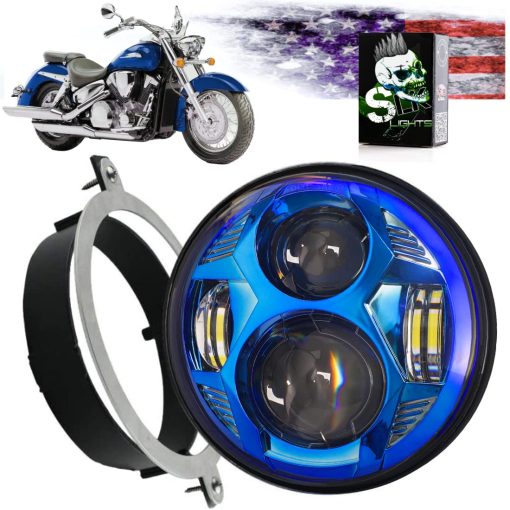 SLK-Customs Juego de Faro LED VTX 5 3/4" con Soporte y Accesorios - Plug and Play Daymaker - Compatible con Honda VTX no modelos F (Azul)