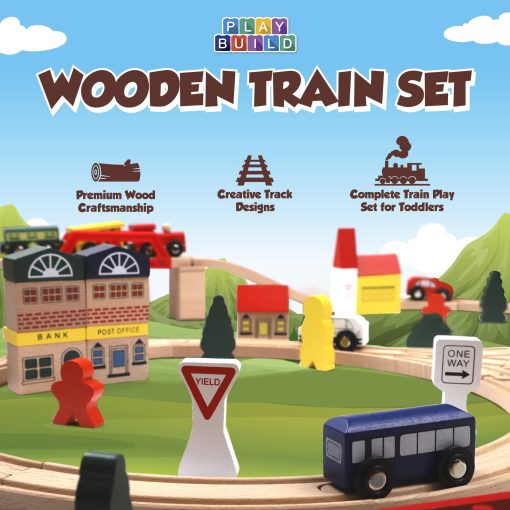 Juego de Tren de Madera Play Build, Juego Completo de Tren para Niños, Juego Interactivo y Educativo, Diseño Creativo de Vias de Tren de Madera, Calidad Premium, Edades 3+ (Conjunto de 100 Piezas) - Imagen 2