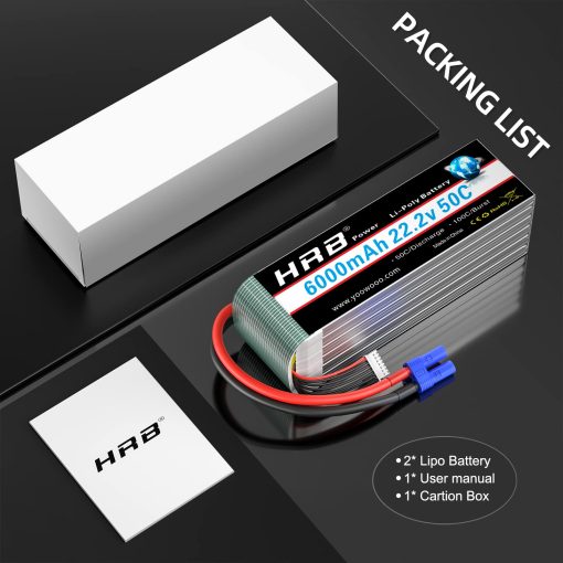 HRB 2pcs 6S 6000mAh Bateria Lipo EC5 50C-100C 22.2V Compatible con Helicoptero Coche Avion Barco RC - Imagen 5