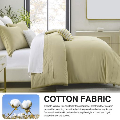 Juego de Edredon de Lujo de Algodon Queen - Edredones de Algodon de Fibra Larga para Cama Queen, Juego de Ropa de Cama Beige con Edredon Queen y 2 Fundas de Almohada - Imagen 3