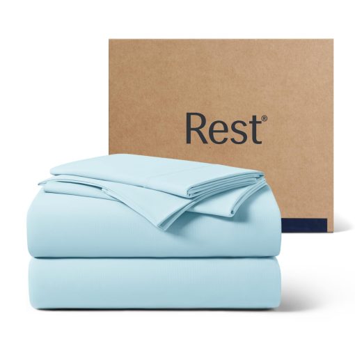 Juego de sabanas REST? Evercool?+, Queen, Azul Claro, Sabanas Transpirables para Personas Calurosas y Sudor Nocturno, con Fundas de Almohada, Hilo de Plata Ionico+ Autolimpiante para Pieles Sensibles, 3PCS sin Sabana Plana