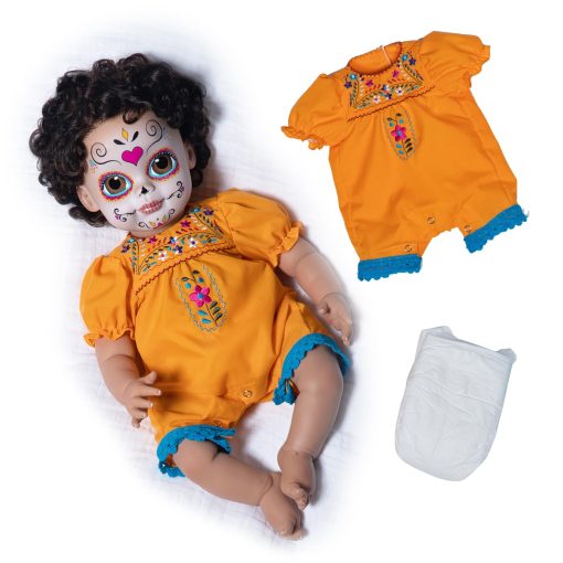 Muneca Paradise Galleries - Nina Dia de Los Muertos 21" Pintura Facial de Calavera con Bordado Tradicional y Cabello Suave, Set de Regalo Azuquita de 3 Piezas para Mayores de 3 anos