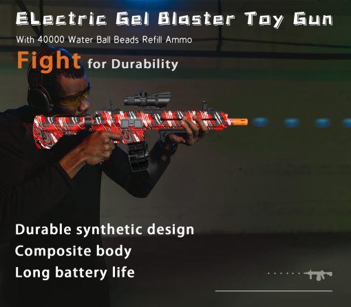 Pistola de Bolas de Gel Electrica, Pistola de Bolas de Plastico de Alta Velocidad con 40000+ Balas y Gafas Protectoras, JIFTOK Juguetes Recargables para Actividades al Aire Libre Juego de Disparos Fiestas- NegroRojo - Imagen 3