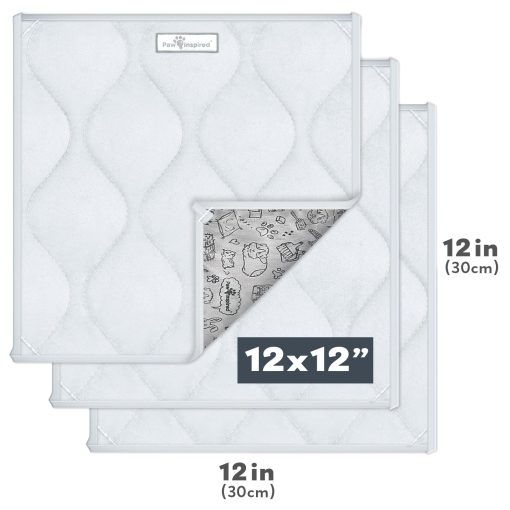 Almohadillas absorbentes para jaulas de cobayas Paw Inspired | Ropa de cama de vellon lavable, fondo impermeable | Super absorbente almohadilla para orina o colchoneta para mascotas para cobayas, hurones, conejos, hamsters, animales pequenos (12x12, Gris claro) - Imagen 2