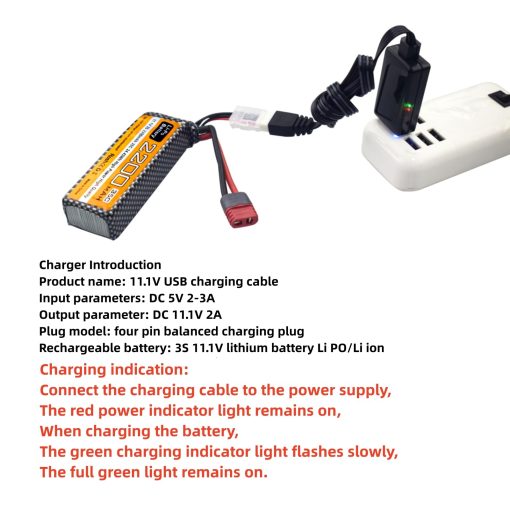 Fytoo 2PCS 11.1V 2200mAh 35C 3S Bateria de Lipo con Conector en T con 2 Cables de Carga USB para MJX H16P H16E H16GT H16BM H16PL 14301 HP161S HP163S HP141 HP141S Coche RC de Alta Velocidad Modelo de Coche de Deriva - Imagen 3