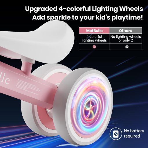 Bicicleta de equilibrio para bebes con iluminacion colorida para ninos y ninas de 1-2 anos, 10-24 meses de empuje de bicicleta de equilibrio para bebes, 4 ruedas primera bicicleta para ninos, regalos de primer cumpleanos para ninos en edad preescolar - Imagen 2