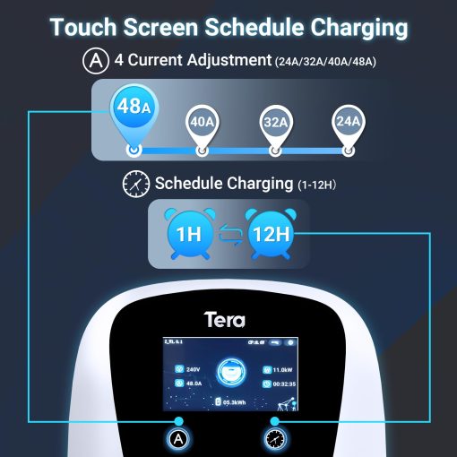Cargador de Vehiculo Electrico Tera para Tesla: J1772 Nivel 2 EVs ETL Certificado 48 40 Amperios 240 Voltios Estacion de Carga Domestica con Ajuste Manual de Amperios Programacion en la Unidad NEMA 14-50 Cable de 25 FT Blanco W01 - Imagen 2