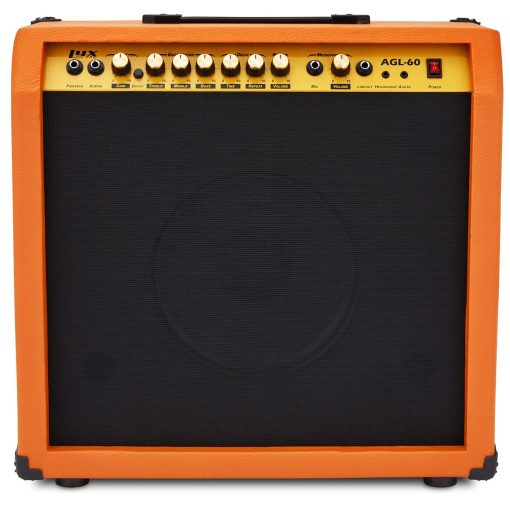 Amplificador de Guitarra Electrica LyxPro de 60 Watts, Combo de Estado Solido para Estudio y Escenario con Altavoz de 10” de 4 Ohmios, Controles de EQ Personalizados, Drive, Delay, Entradas Pasivas/Activas/Microfono, Auxiliar y Conector de Audifonos - Caoba