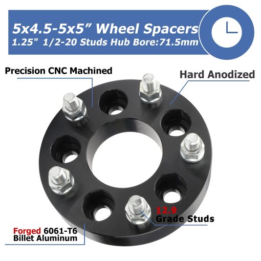 Adaptadores de Rueda EZISOE 5x4.5 a 5x5 para Convertir Ruedas de JK en Vehiculos TJ YJ KK XJ ZJ, 1.25 pulgadas 5x114.3mm a Adaptador de Rueda 5x127mm con Nucleo de 71.5mm y Rosca de 1/2 pulgada - Imagen 5