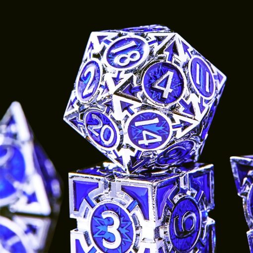 RULE DICE Conjunto de dados de metal para DND Dungeons and Dragons, D&D, Juego de roles de polihedros unico MTG con dados pesados de metal D&D en azul solido con caja de regalo de dados de DND D20 D4 D12 D10 D% D8 D6 - Imagen 8