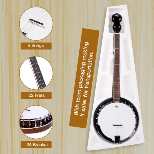 Set de Banjo de 5 Cuerdas ADM Banjo de Tamano Completo con Cabeza de Tambor Remo, Afinador de 5? Engrane, Kit de Banjo para Principiantes con Espalda Cerrada, Paquete de Regalo, Clases Gratis y Accesorios de Inicio para Adulto Adolescente, Tamano Grande - Imagen 8